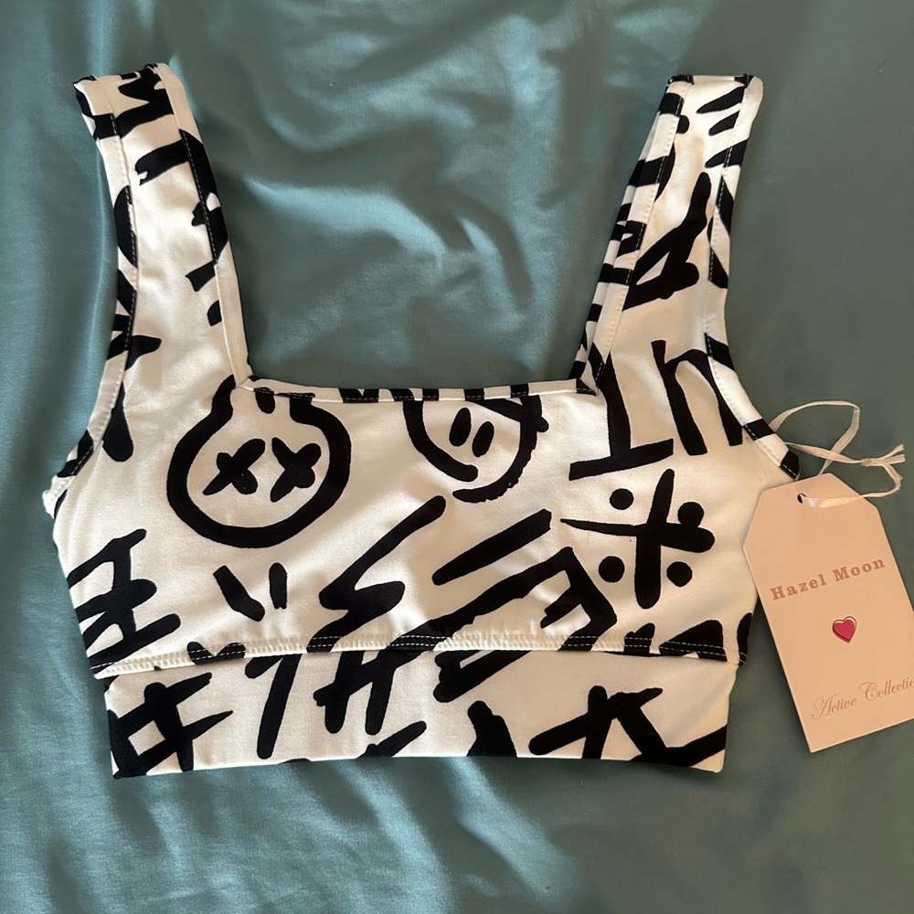 White graffiti sports bra